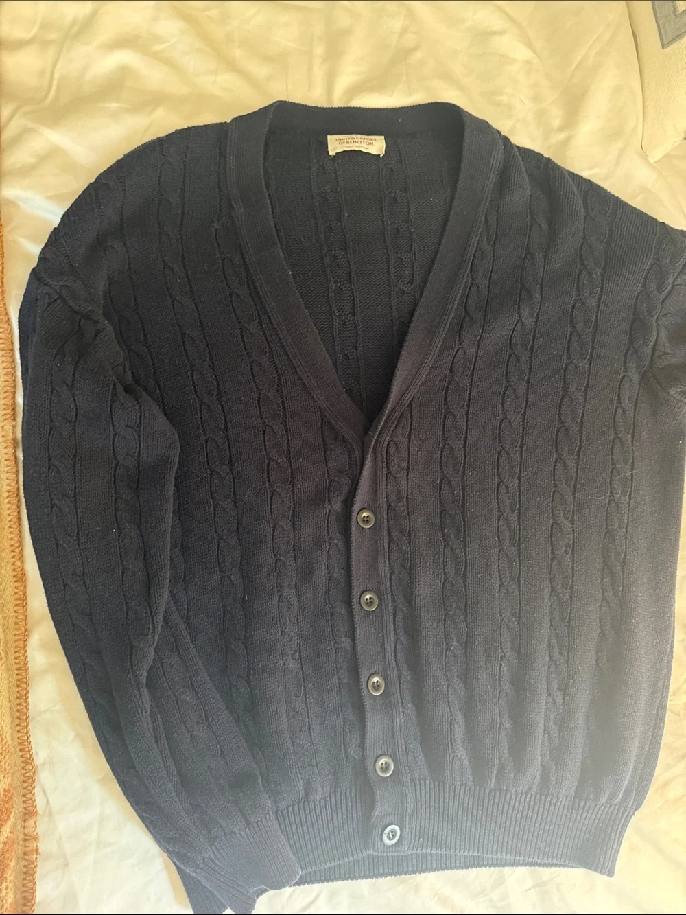 Vintage 80’s Benetton Cotton Cableknit Cardigan Unisex Large